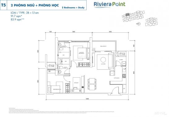 Thiện chí bán căn hộ Riviera Point, giá tốt nhất, 92m2, 2PN, 2WC, đầy đủ nội thất. LH 078.825.3939