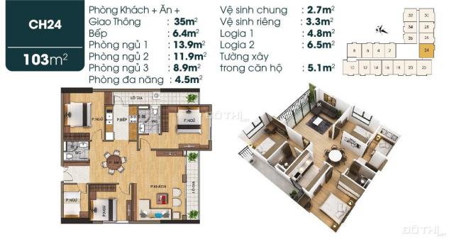 Sở hữu căn hộ cao cấp 3 PN + 1 chỉ 25 tr/m2 - Quỹ hàng ngoại giao, DT: 103m2 mặt phố, 0856266636