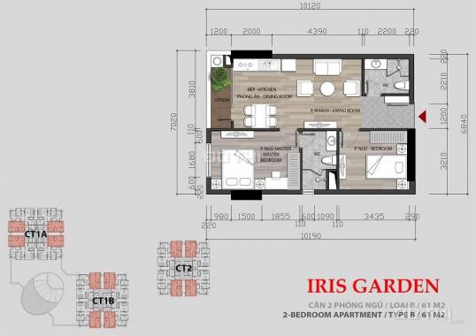 Chính chủ cần bán gấp căn hộ 61m2 - 2PN - 2VS tại CT1A dự án Iris Garden số 30 Trần Hữu Dực