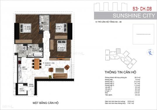 Căn góc 3PN/116,7m2 hướng Đông view sông Hồng - Sunshine City giá 35,8 tr/m2, đủ đồ. LH: 0983461812