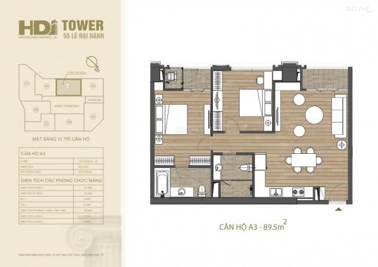 HDI Tower, căn hộ A3 DT 90m2, hướng view Tây Bắc, 2 ban công thoáng, LH: 0972971295