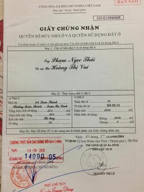 Chính chủ bán nhà 4 tầng 19m2, ngõ 194 Phố Quán Thánh, Quận Ba Đình, Hà Nội