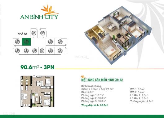Bán gấp căn hộ 3PN chung cư An Bình, Phạm Văn Đồng, giá bán 3.2 tỷ