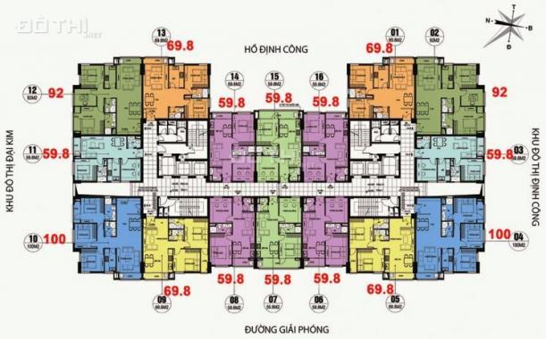 Chính chủ bán gấp CH CT36 Định Công DT 60m2 và 69m2 tầng 15, giá siêu rẻ 22 tr/m2, 0949538588