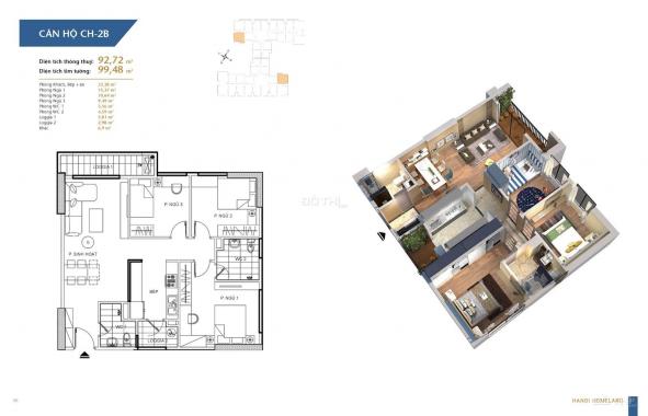 Bán chung cư Hà Nội Homeland, căn 92.72m2 - 3 phòng ngủ, giá 2,02 tỷ nguyên bản - 098.660.3136