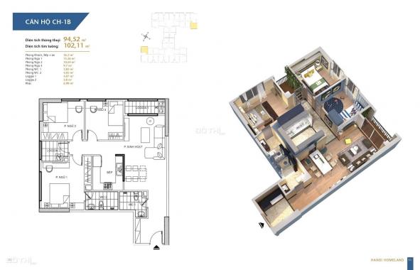 Bán chung cư Hà Nội Homeland, căn 92.72m2 - 3 phòng ngủ, giá 2,02 tỷ nguyên bản - 098.660.3136