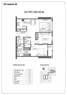Chính chủ bán căn hộ 2 phòng ngủ, chung cư HPC Landmark 105, 92m2, giá rẻ nhất thị trường