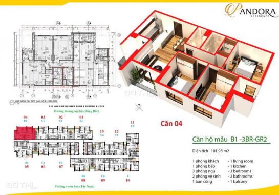 Bán chung cư Pandora Thanh Xuân, 102m2, căn góc, tầng trung, giá 31 tr/m2