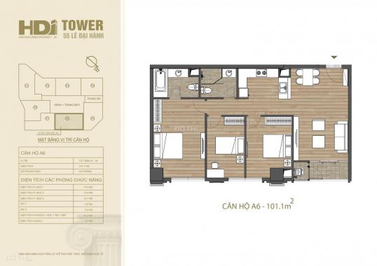 Căn hộ A6 HDI Tower, thiết kế 3 ngủ vuông vắn, DT 101m2 giá 9.7 tỷ, tầng đẹp
