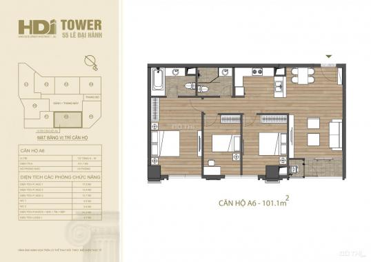 Bán suất ngoại giao căn A6/3PN, DT 101.1m2 tầng cao, vuông đẹp, nội thất CC, 9.7 tỷ, HDI Tower