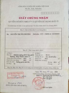 Bán nhà cấp 4 đường Nguyễn Thị Kiểu, P. Hiệp Thành, Q. 12, DT: 4mx12m, sổ hồng. Giá 2,65 tỷ
