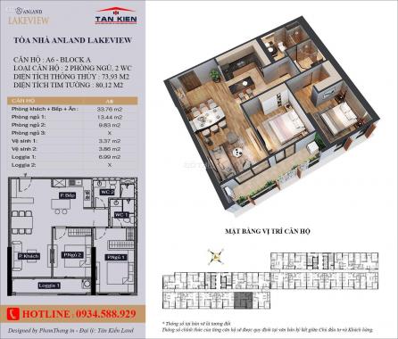 Bán căn hộ Anland Lake View tầng 31, DT 73m2, giá 1.9 tỷ, tặng ngay 5 chỉ vàng