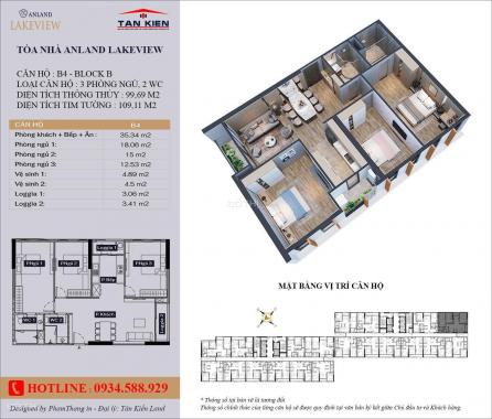 Bán suất ngoại giao CC Anland Lake View căn góc B4 DT 99m2, tầng 24, giá 2.9 tỷ