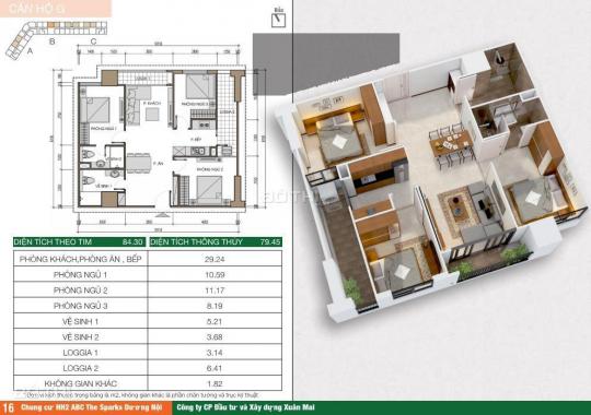 Bán căn 3pn + 2wc 80m2 có nội thất giá 1.46 tỷ, bao tên CC Xuân Mai Sparks Tower. Lh 0982 511 503