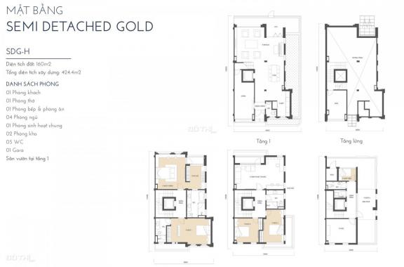 Bán gấp biệt thự song lập vàng (Villa Gold), 160m2, mặt vườn hoa