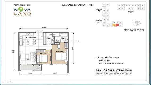 Cần bán căn hộ The Grand Manhattan 100 Cô Giang. Tầng 29, 2 phòng ngủ