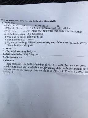 Bán rẻ lô đất SHR 4x16m ngay UBND Quận 12, 3.29 tỷ (tặng móng 4 tấm)