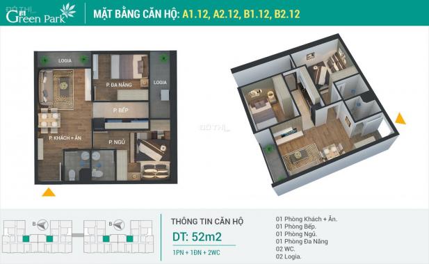 Bán căn 52m2 ban công Đông Bắc dự án Phương Đông Green Park Số 1 Trần Thủ Độ