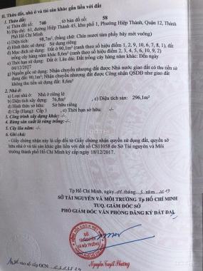 Cần bán nhà mặt tiền Hiệp Thành 45, Quận 12, TP. HCM, LH: 0898153778