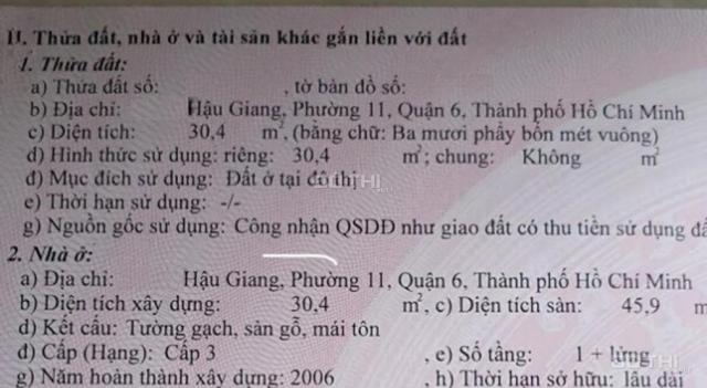 Nhà hẻm Hậu Giang, 5x6m (30.4m2) - Phường 11, Quận 6