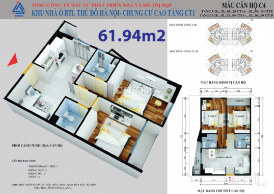 Chính chủ bán căn 61,94m2 chung cư CT1 - Yên Nghĩa, Hà Đông. Lh: 0975342826