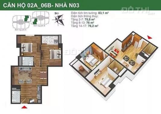 Chính chủ cần bán căn chung cư tầng 7 toà N03A khu K35 TM DT: 75.5m2, cho thuê 7.5tr/tháng, 29tr/m2