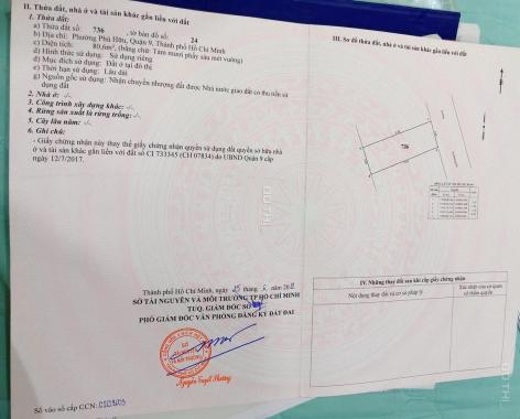 Tôi cần bán lô đất đường 970, phường Phú Hữu, Q9, 80,6m2 ngang 5,2m giá: 3,8 tỷ, TL LH: 0988582611