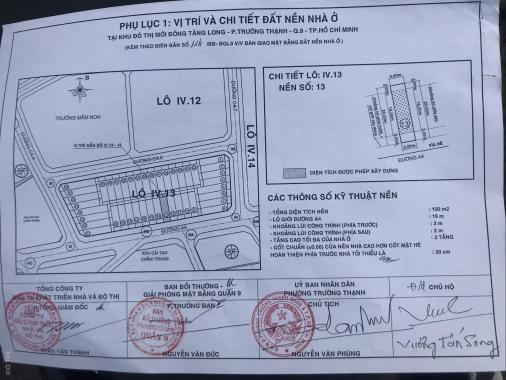 Cần bán lô đất mặt tiền đường A4, Đông Tăng Long, Q9