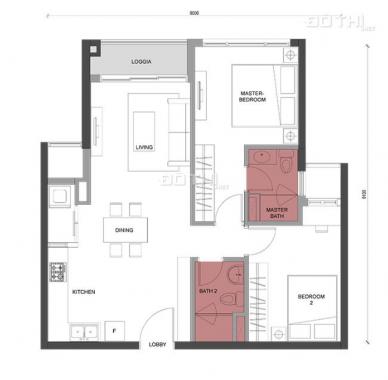 Cho thuê căn hộ 2PN, DT: 70,38m2, dự án Compass One