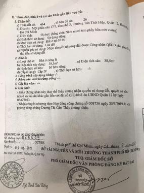 Cần tiền trả nợ bán rẻ hơn thị trường căn nhà 58m2, P. Tân Thới Hiệp, Q12, giá 2,8 tỷ