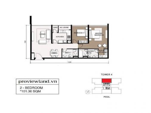Cho thuê căn hộ The Vista An Phú có DT 101,3m2, gồm 2PN, 2WC, full nội thất cao cấp, thiết kế