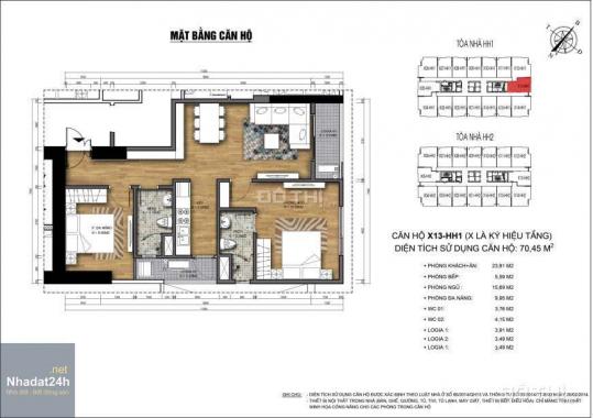 Chính chủ bán gấp CH 1212 70.45m2 SĐCC, full nội thất, CC 90 Nguyễn Tuân giá 2,4 tỷ. LH 0337973579