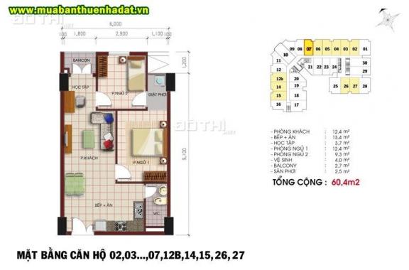 Bán căn hộ chung cư Khang Gia, Gò Vấp 60.4m2, 2PN, 1WC, giá 1 tỷ 300 triệu, LH: 0901448079