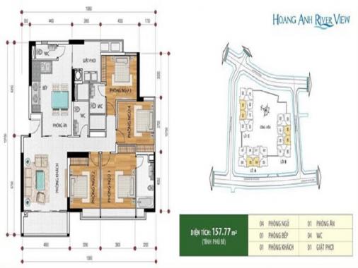 Cho thuê căn hộ Hoàng Anh River View, căn hộ thuộc tầng thấp tòa C diện tích 158m2