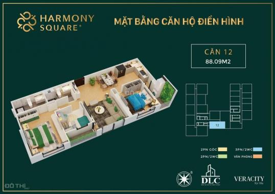 Bán căn hộ 3PN dự án Harmony Square, giá chỉ từ 3,3 tỷ/căn. NH hỗ trợ LS 0% trong 12 tháng, CK 3%