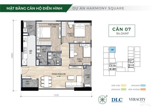 Bán căn hộ 3PN dự án Harmony Square, giá chỉ từ 3,3 tỷ. NH hỗ trợ LS 0% trong 12 tháng, CK 3% GTCH