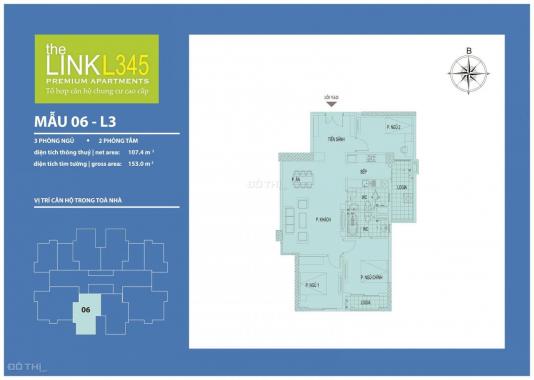 Bán căn hộ 3PN dự án The Link 345 Ciputra, giá chỉ từ 4,3 tỷ/căn. CK tới 15% GTCH, hỗ trợ LS 0%