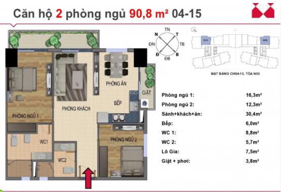 Bán gấp căn góc 88.6m2, 2 ngủ, giá 3,1 tỷ tại dự án Berriver Long Biên, Long Biên, Hà Nôị