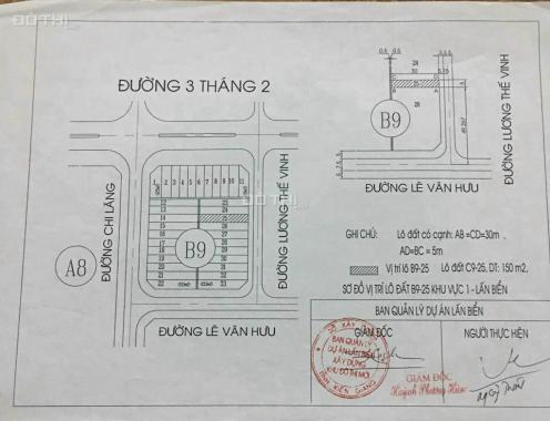 Bán lô đất thổ cư 100% MT Lương Thế Vinh P. Vĩnh Bảo 5x30m, hướng Đông Nam gía 2.8 tỷ TL