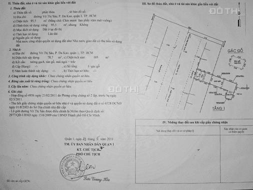 Bán nhà đất ngay mặt tiền đường Võ Thị Sáu Quận 1 có DT đất 95.5m2