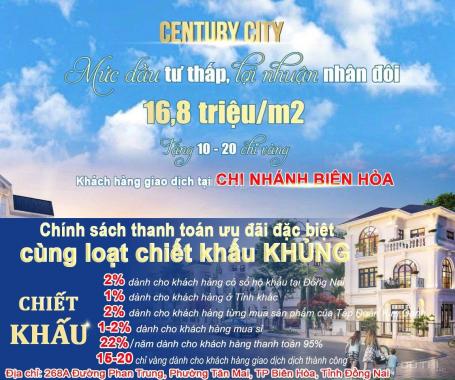 Bán đất nền dự án tại Dự án Century City, Long Thành, Đồng Nai diện tích 100m2 giá 16,8tr/m2