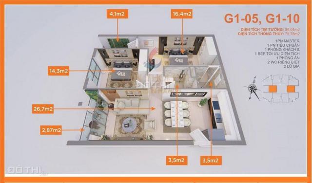 Chính chủ cần bán căn hộ 2 phòng ngủ, 75m2, ban công Đông Nam, KĐT Sài Đồng