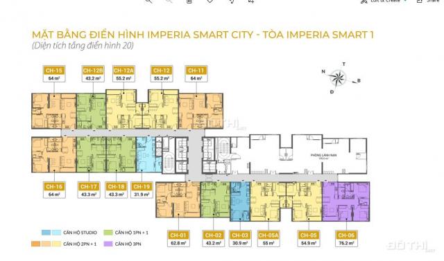 Bán cắt lỗ căn hộ 1PN + 1 giá rẻ phân khu cao cấp Imperia Smart City, hướng đẹp, gần hồ