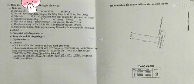 Bán đất tại đường Đoàn Thị Kia, Phường Tân Đông Hiệp, Dĩ An, Bình Dương diện tích 137m2 giá 3.3 tỷ