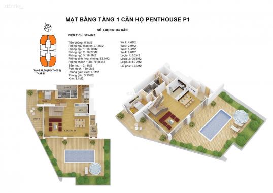 Bán suất NG penthouse duplex vip nhất HN, 70tr/m2, sân vườn bể bơi 315 - 441m2 CC Discovery Complex