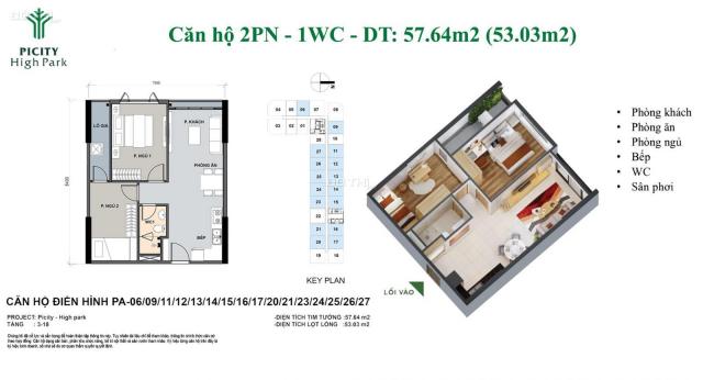 Bán căn hộ 2PN view hướng mát PiCity Q12, 57m2, bán giá chủ đầu tư 2.370 tỷ - 0909928209