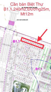 Cần bán biệt thự B1.1 KĐT Thanh Hà, 240m2, MT 12m, đường 25m, giá đầu tư. Liên hệ: 0387578275