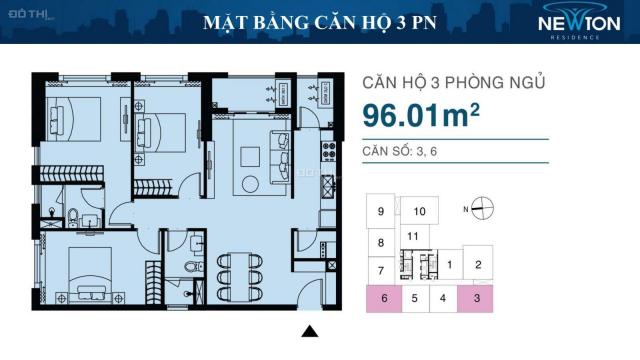Hàng hiếm - bán căn góc 3PN 2WC view Đông tại chung cư Newton Residence - giá: 6.6 tỷ thương lượng