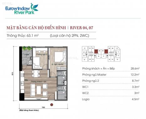 CH 2PN 68m2 giá 0đ tầng đẹp tại CC Eurowindow River Park, nhận nhà ngay