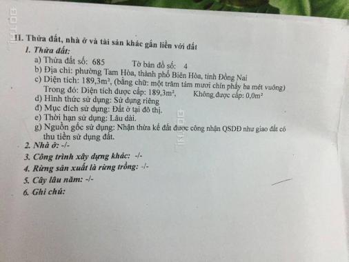 Chính chủ cần bán lô đất vị trí đẹp tại Biên Hòa - Đồng Nai